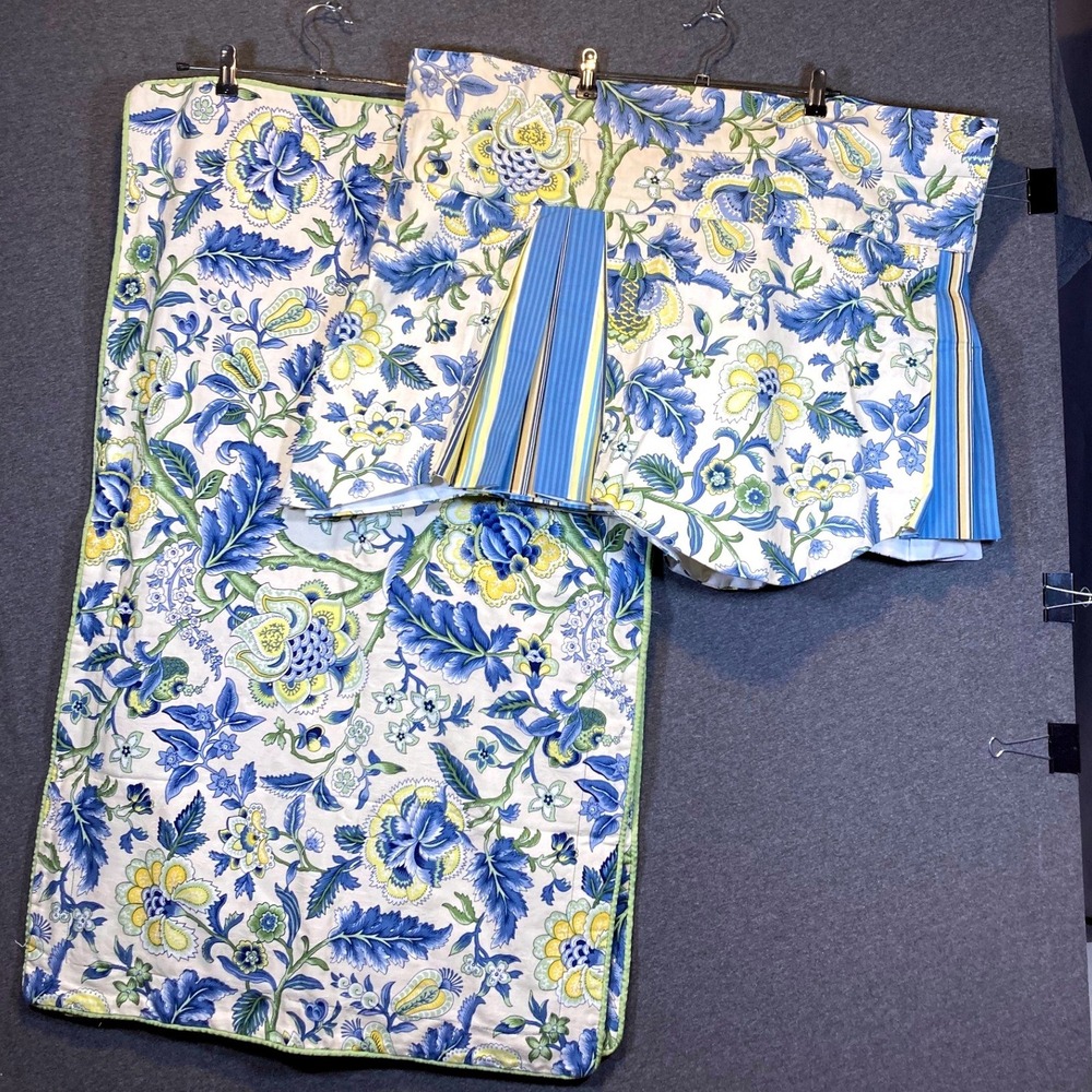 2 Waverly Floral Valance and King Shams Set‎ Blue Yellow Green Botanical